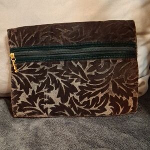 Falchi Green Velvet Zippered Pouch Bag